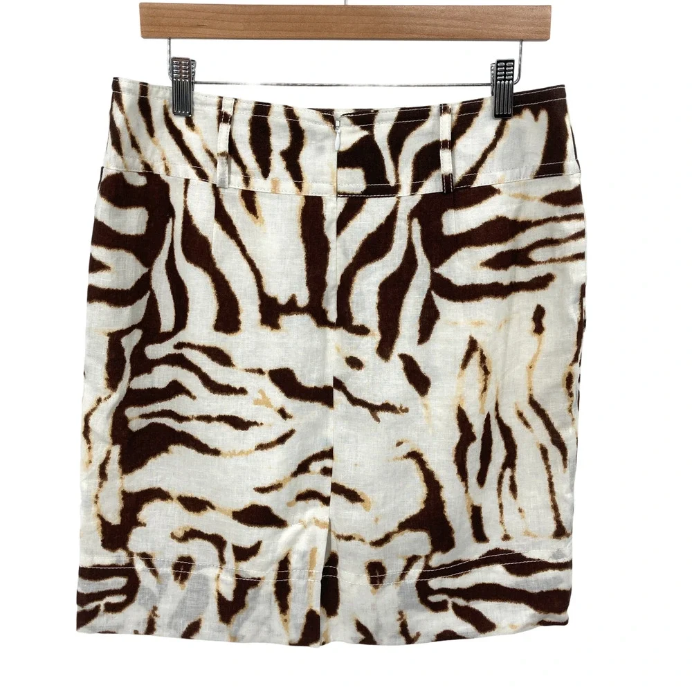 Banana Republic 10 Brown White Animal Print Mini Skirt Linen